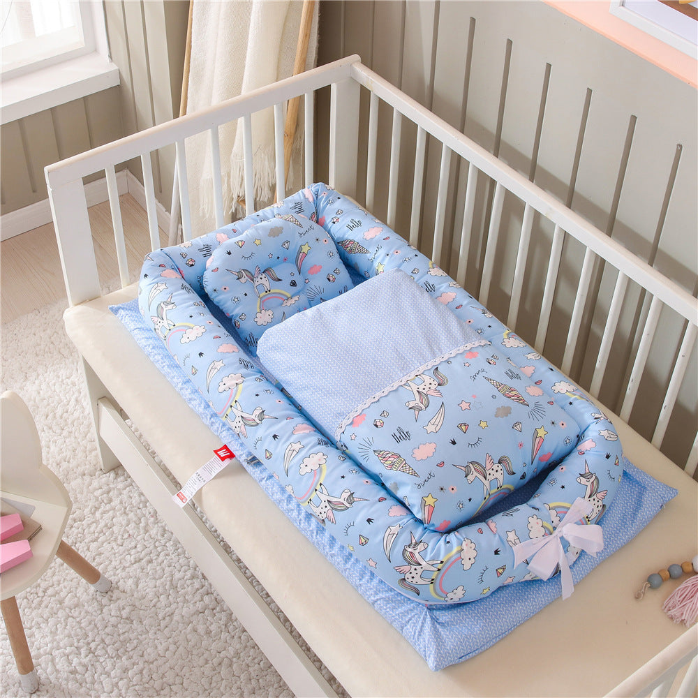 Foldable Portable Baby Bed – Anti-Pressure Infant Travel Crib with Mattress