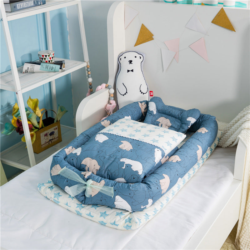 Foldable Portable Baby Bed – Anti-Pressure Infant Travel Crib with Mattress
