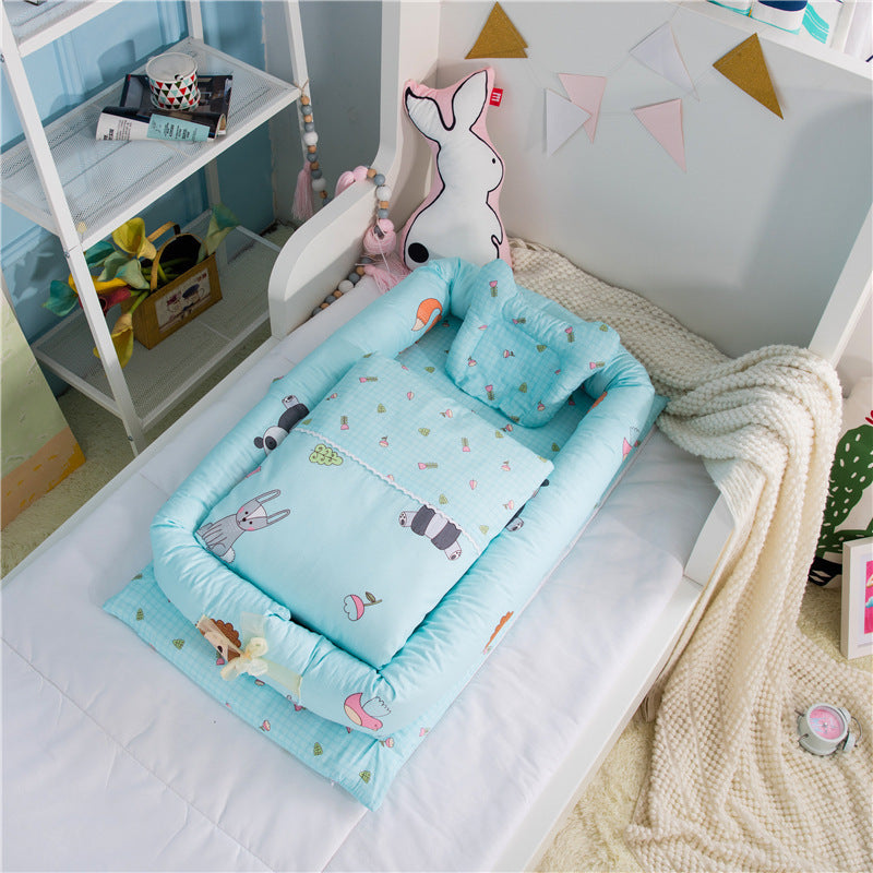 Foldable Portable Baby Bed – Anti-Pressure Infant Travel Crib with Mattress