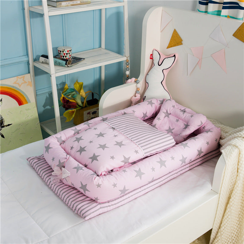 Foldable Portable Baby Bed – Anti-Pressure Infant Travel Crib with Mattress