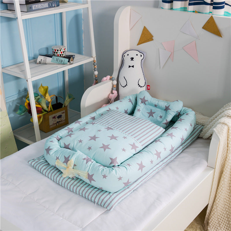 Foldable Portable Baby Bed – Anti-Pressure Infant Travel Crib with Mattress