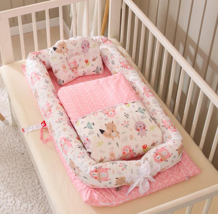 Foldable Portable Baby Bed – Anti-Pressure Infant Travel Crib with Mattress