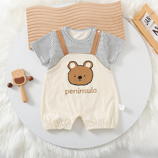 Baby Romper – Cartoon Bear Print Short Sleeve Cotton Bodysuit