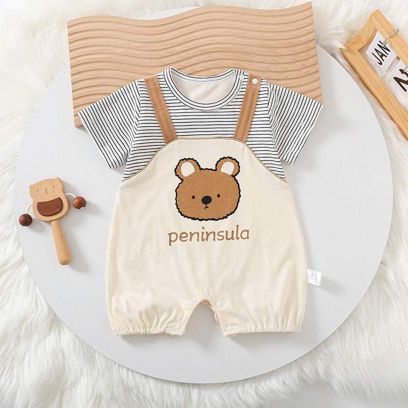 Baby Romper – Cartoon Bear Print Short Sleeve Cotton Bodysuit