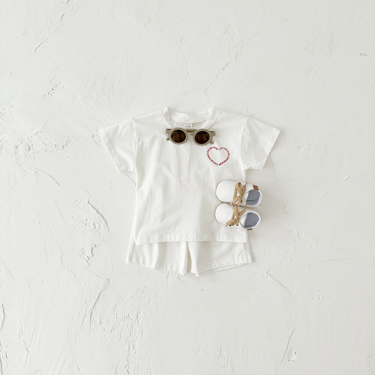 Baby Two-Piece Outfit – Heart Print Short Sleeve Top & Shorts Set