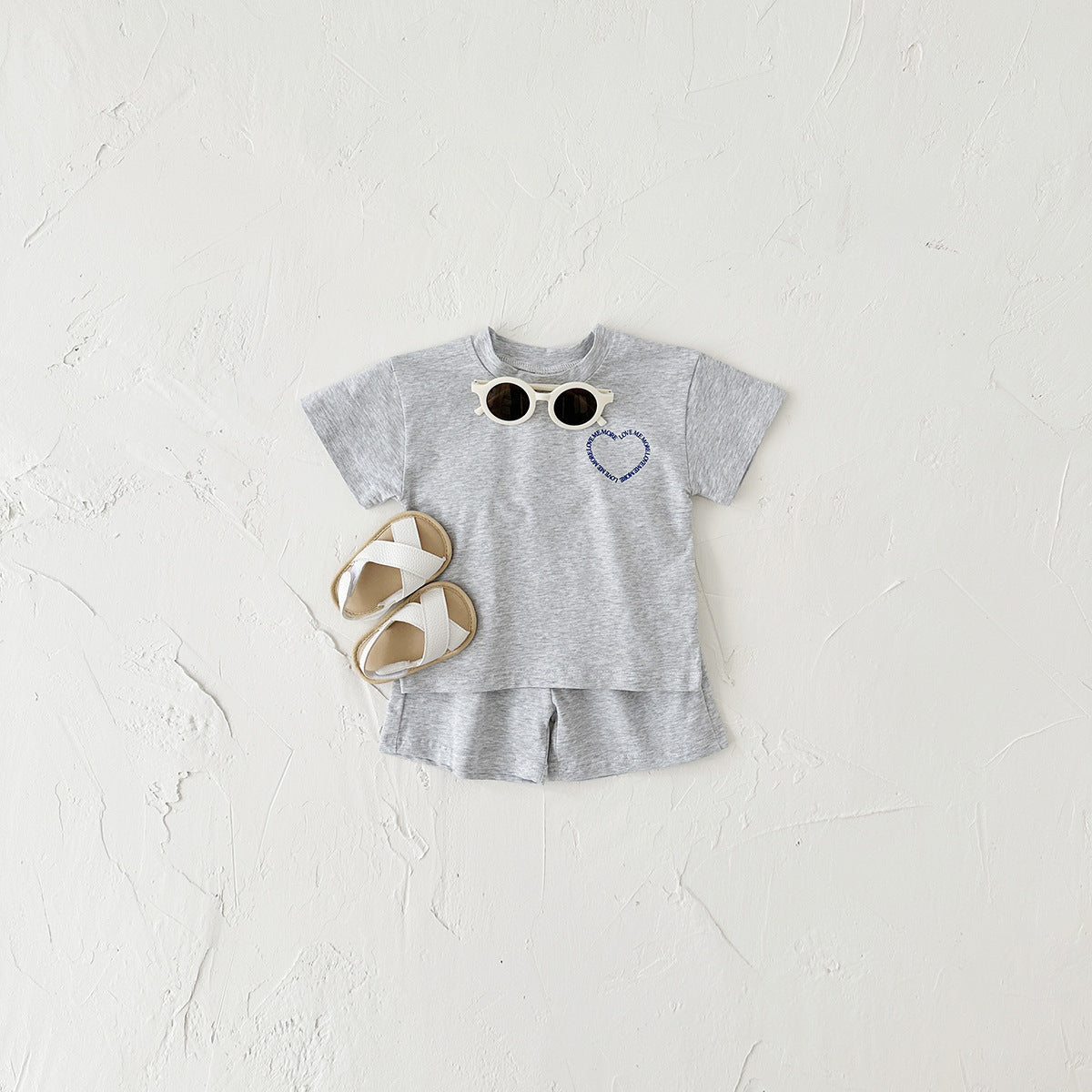 Baby Two-Piece Outfit – Heart Print Short Sleeve Top & Shorts Set