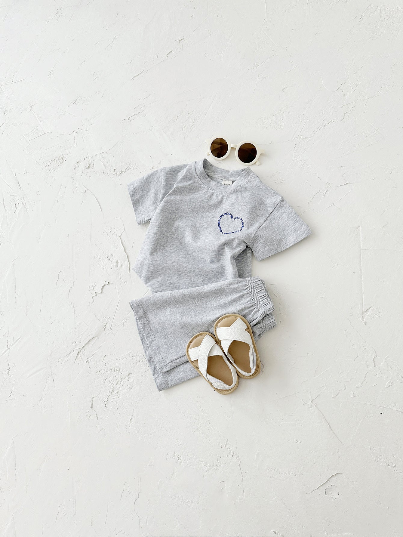 Baby Two-Piece Outfit – Heart Print Short Sleeve Top & Shorts Set