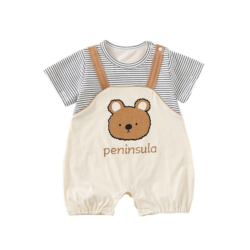 Baby Romper – Cartoon Bear Print Short Sleeve Cotton Bodysuit