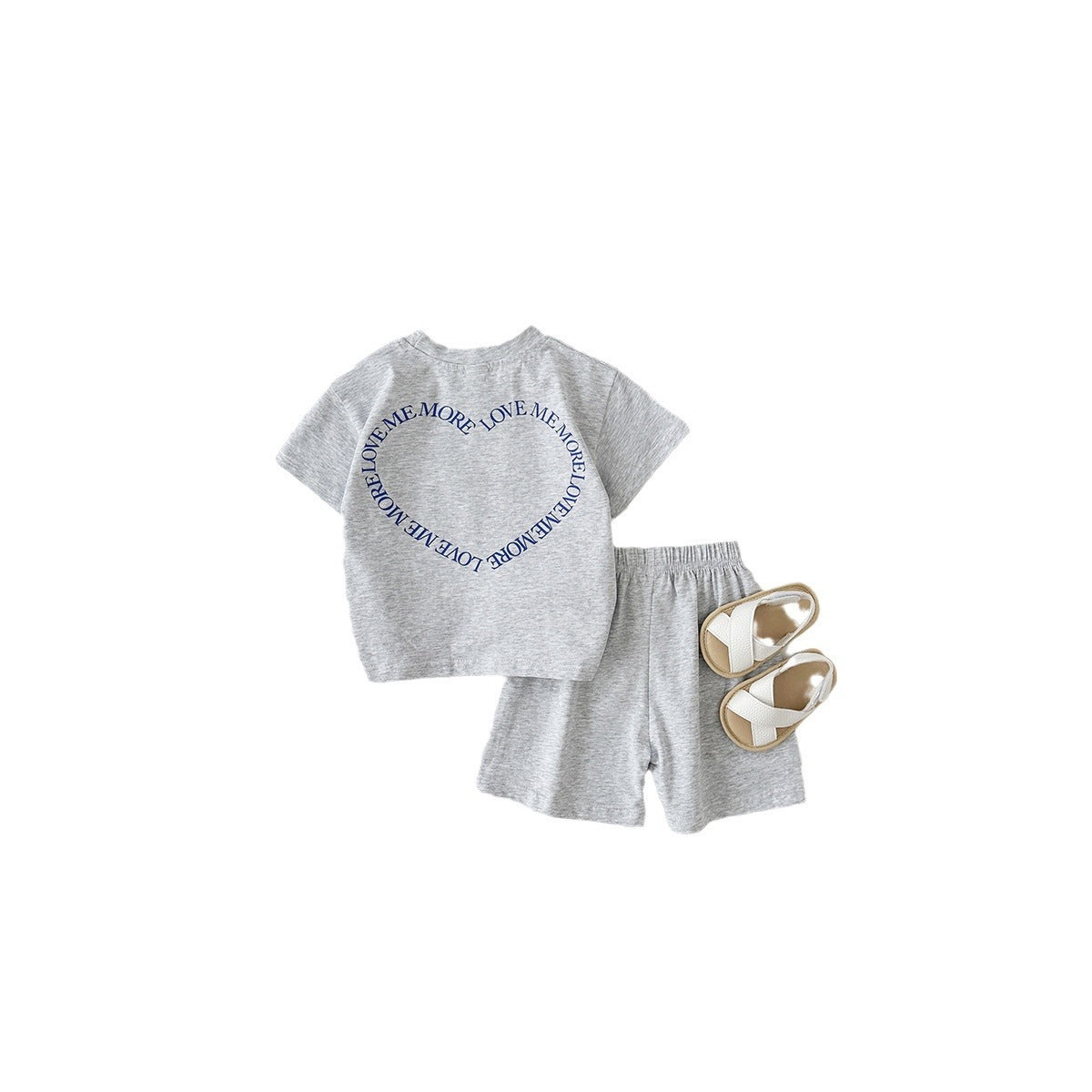 Baby Two-Piece Outfit – Heart Print Short Sleeve Top & Shorts Set