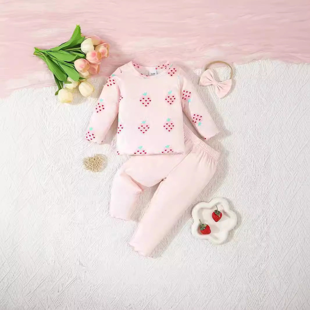 3-Piece Baby Outfit Set – Printed Top, Pants & Hat for Infants