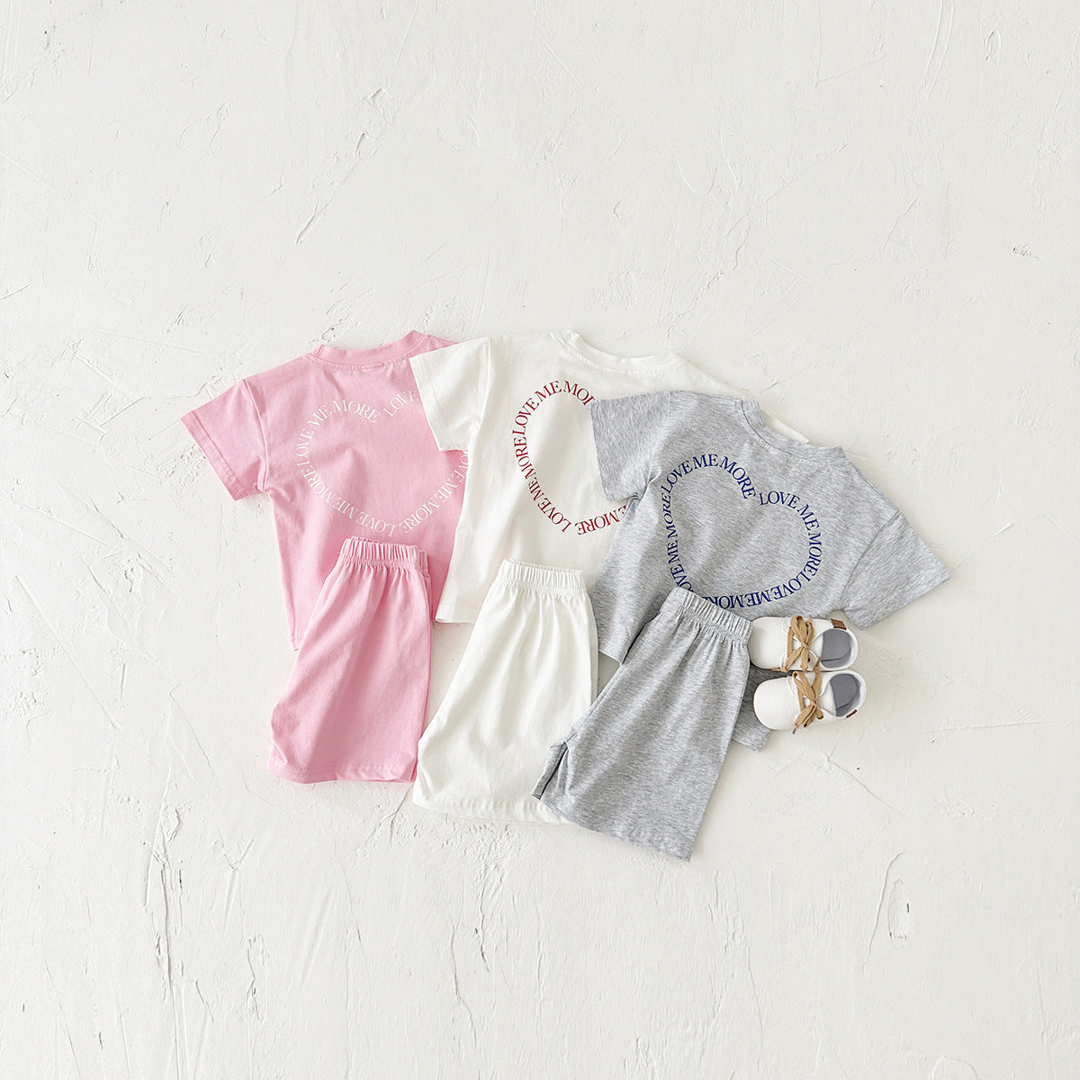 Baby Two-Piece Outfit – Heart Print Short Sleeve Top & Shorts Set