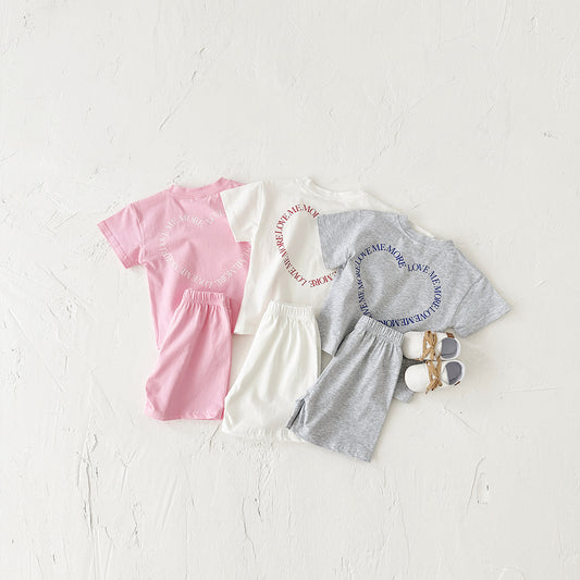 Baby Two-Piece Outfit – Heart Print Short Sleeve Top & Shorts Set